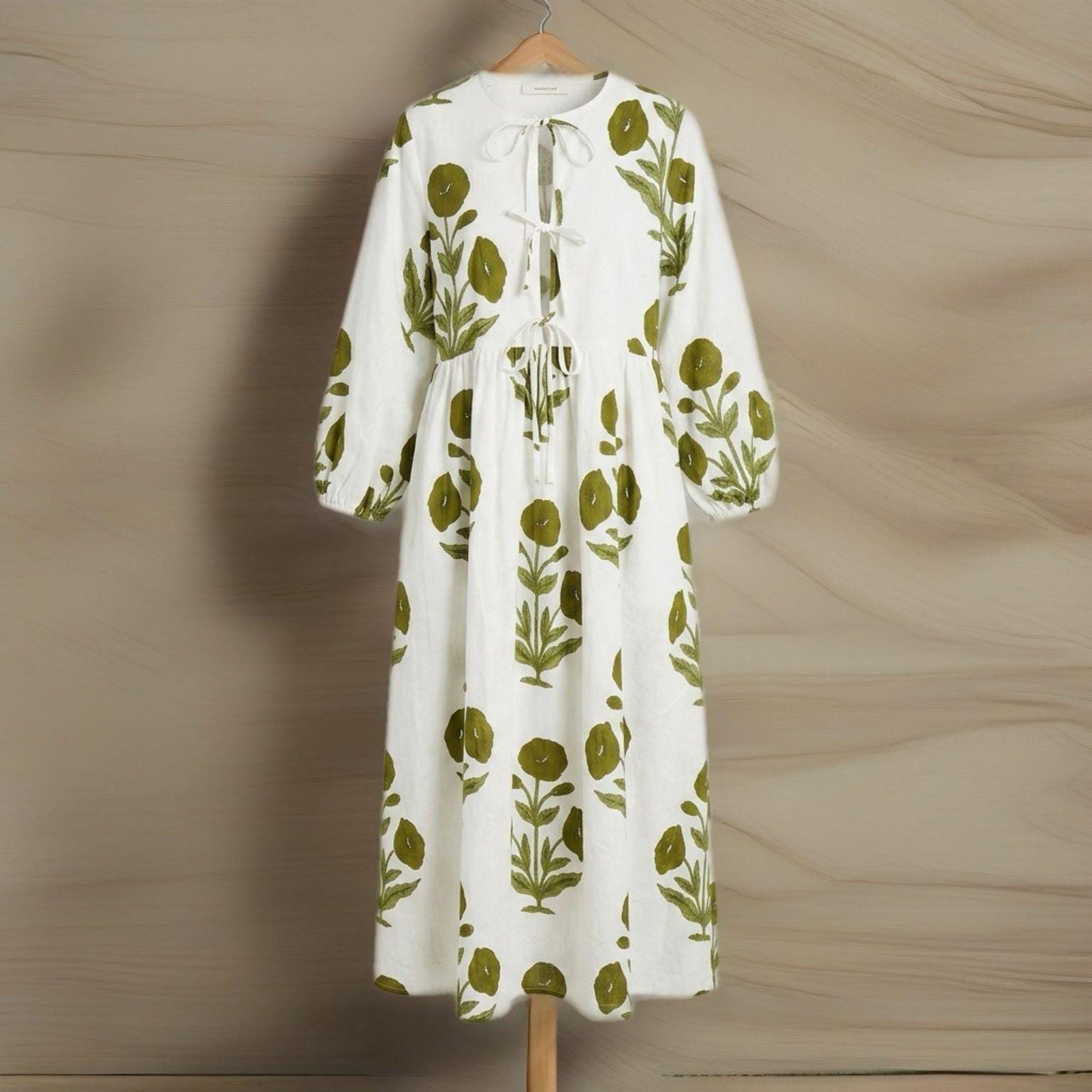 Green Floral Block Print Dresses For Women - Cotton Maxi Summer Dress Boho Women Clothing -Loose Flowy Sundress For Garden Party or Vacation