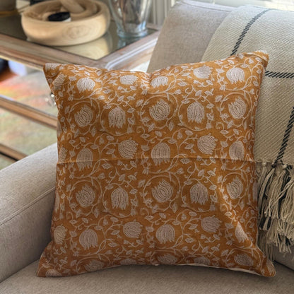 Floral Block Print Linen Pillow Cover, Farmhouse Decor