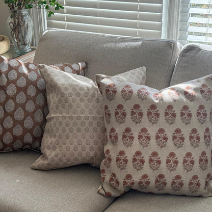Floral Block Print Linen Pillow Cover, Farmhouse Decor
