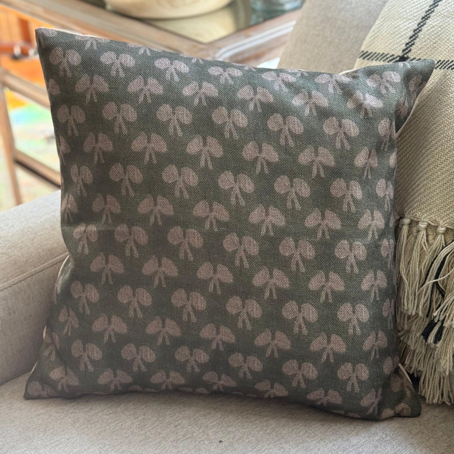 Floral Block Print Linen Pillow Cover, Farmhouse Decor